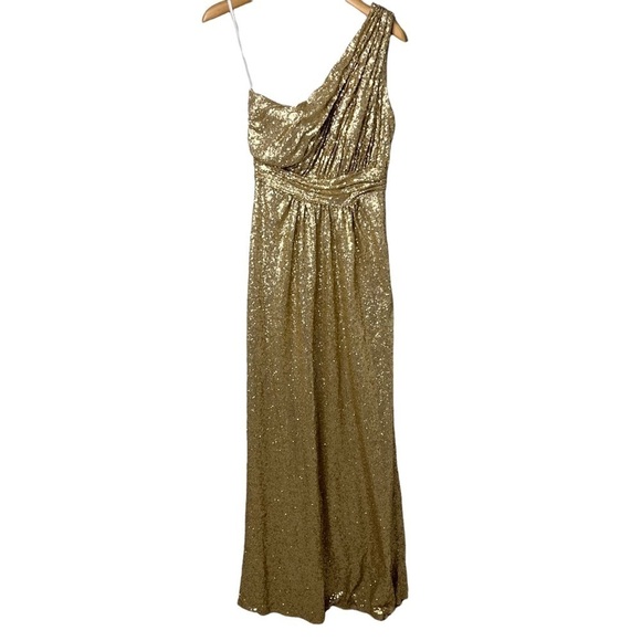 Revelry Starla Sequin Dress One Shoulder Gold Size 8 Bridesmaid Prom 2436 R - Picture 3 of 13